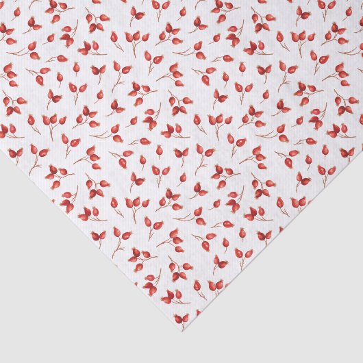 Waterverf Red Berries Rosehips Pattern. Tissuepapier (Detail)