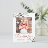 Waterverf Red Berry Greenery kerstfoto Feestdagenkaart (Staand voorkant)