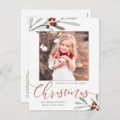 Waterverf Red Berry Greenery kerstfoto Feestdagenkaart (Voorkant / Achterkant)