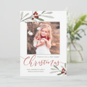 Waterverf Red Berry Greenery kerstfoto Feestdagenkaart (Staand voorkant)