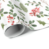 Waterverf Red Berry Holly verlaat het patroon Cadeaupapier (Rol Hoek)