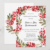 Waterverf Red Berry krans bruidsmeisjes lunch Kaart