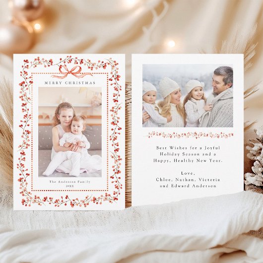 Waterverf Red Berry Lijst 2 Foto Kerst Feestdagenkaart