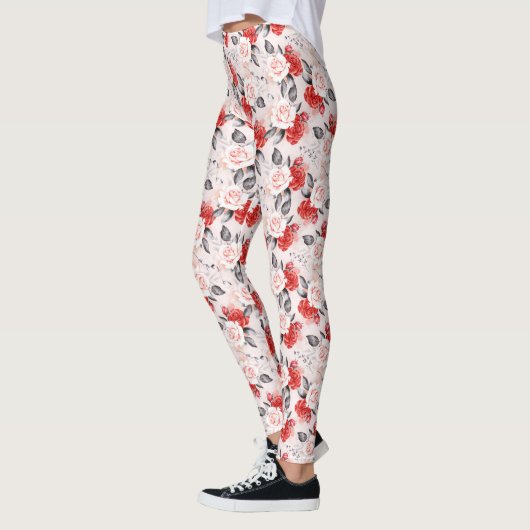 Waterverf Red Black Rozen Pattern Valentijn Love Leggings (Links)