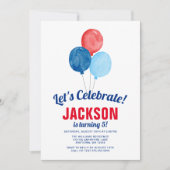 Waterverf Red Blue Balloons Boy Birthday Kaart (Voorkant)