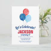 Waterverf Red Blue Balloons Boy Birthday Kaart (Staand voorkant)