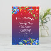 Waterverf Red Blue Floral Fiesta Quinceanera Kaart (Staand voorkant)