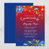Waterverf Red Blue Floral Fiesta Quinceanera Kaart (Voorkant / Achterkant)
