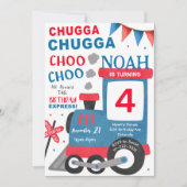 Waterverf Red Blue Train Verjaardagsuitnodiging Kaart (Voorkant)