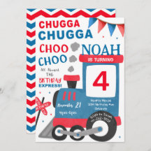 Waterverf Red Blue Train Verjaardagsuitnodiging