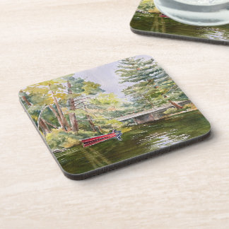 Waterverf Red Boat Mountain Lake Plastic Onderzett Bier Onderzetter
