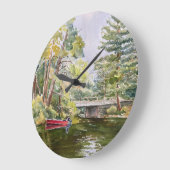 Waterverf Red Boat Vist Lake Wall Clock Grote Klok (Hoek)