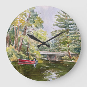Waterverf Red Boat Vist Lake Wall Clock Grote Klok