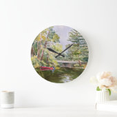 Waterverf Red Boat Vist Lake Wall Clock Grote Klok (Huis)