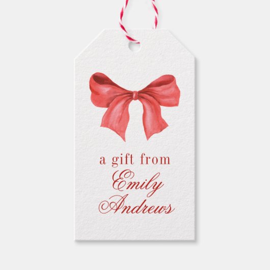 Waterverf Red Bow Cadeaulabel (Voorkant)