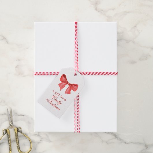 Waterverf Red Bow Cadeaulabel (Met Touw)