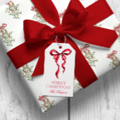 Waterverf Red Bow Christmas Cadeaulabel
