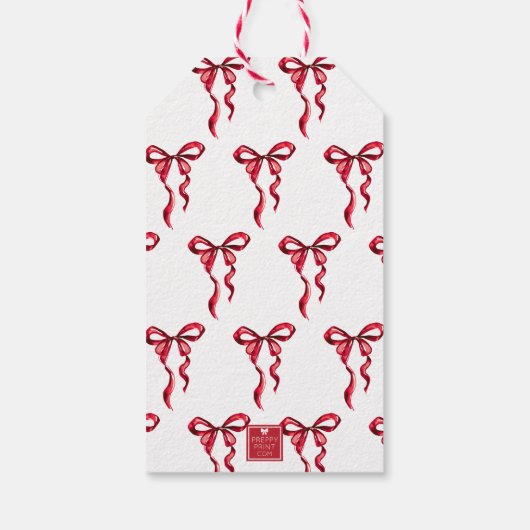 Waterverf Red Bow Christmas Cadeaulabel (Achterkant)