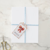 Waterverf Red Bow Coquette Minimalistische Kerst Cadeaulabel (Met Touw)