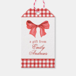 Waterverf Red Bow Gingham Cadeaulabel