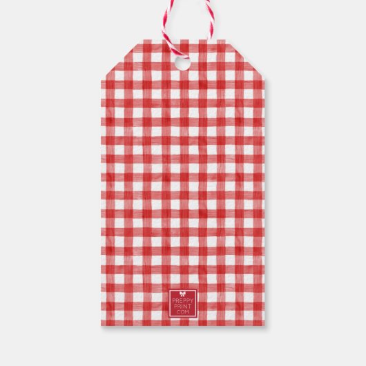 Waterverf Red Bow Gingham Cadeaulabel (Achterkant)