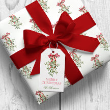 Waterverf Red Bow Mistletoe Christmas