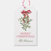 Waterverf Red Bow Mistletoe Christmas Cadeaulabel (Voorkant)