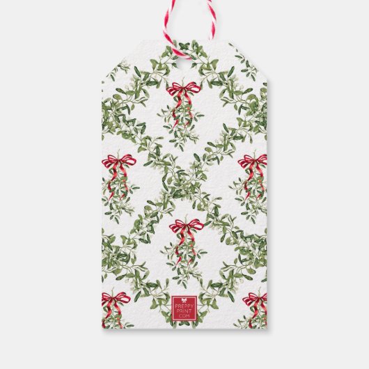 Waterverf Red Bow Mistletoe Christmas Cadeaulabel (Achterkant)