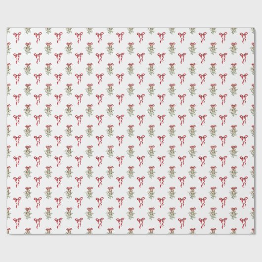 Waterverf Red Bow Mistletoe Christmas Cadeaupapier (Vlak)