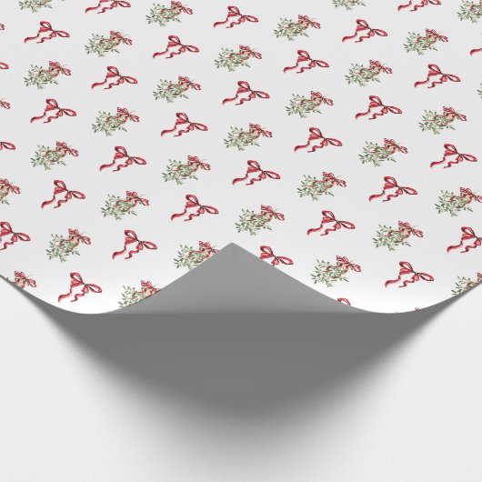 Waterverf Red Bow Mistletoe Christmas Cadeaupapier (Hoek)