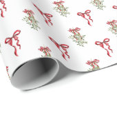 Waterverf Red Bow Mistletoe Christmas Cadeaupapier (Rol Hoek)