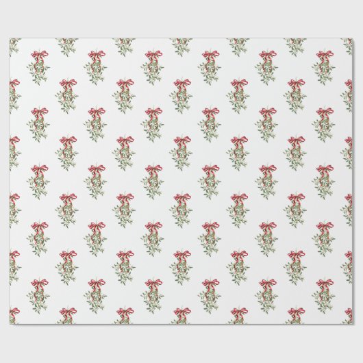 Waterverf Red Bow Mistletoe Christmas Cadeaupapier (Vlak)