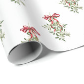 Waterverf Red Bow Mistletoe Christmas Cadeaupapier (Rol Hoek)