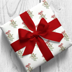 Waterverf Red Bow Mistletoe Christmas Cadeaupapier