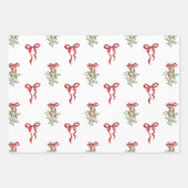 Waterverf Red Bow Mistletoe Christmas Inpakpapier Vel (Voorkant 3)