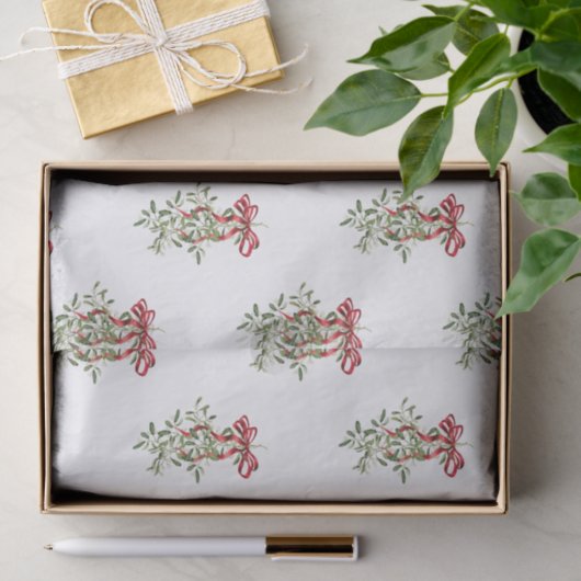 Waterverf Red Bow Mistletoe Christmas Tissuepapier (Geschenk)