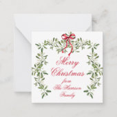 Waterverf Red Bow Mistletoe kerstcadeau Notitiekaartje (Voorkant)