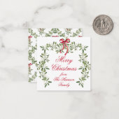 Waterverf Red Bow Mistletoe kerstcadeau Notitiekaartje (Voorkant / Achterkant in situ)