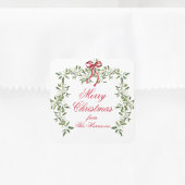 Waterverf Red Bow Mistletoe kerstcadeau Vierkante Sticker