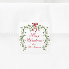 Waterverf Red Bow Mistletoe kerstcadeau Vierkante Sticker