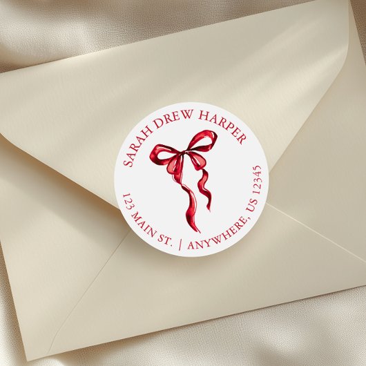 Waterverf Red Bow Retouradres Ronde Sticker