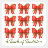 Waterverf Red Bow Touch of Tradition Gift Pattern Vierkante Sticker (Voorkant)