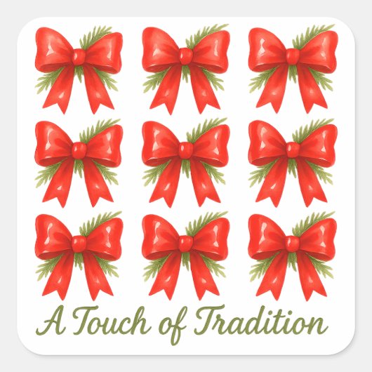 Waterverf Red Bow Touch of Tradition Gift Pattern Vierkante Sticker (Voorkant)