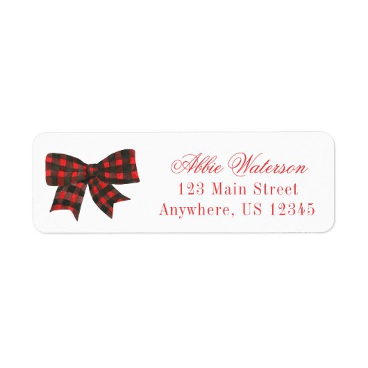 Waterverf Red Buffalo Plaid Bow Retouradres Etiket (Voorkant)