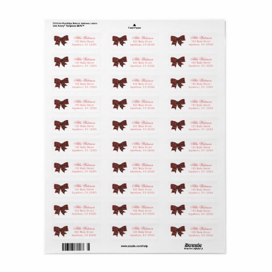 Waterverf Red Buffalo Plaid Bow Retouradres Etiket (Full Sheet)
