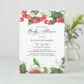Waterverf Red Cherries Garland Baby shower Kaart (Staand voorkant)