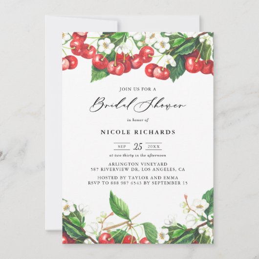 Waterverf Red Cherries Garland Vrijgezellenfeest Kaart (Voorkant)
