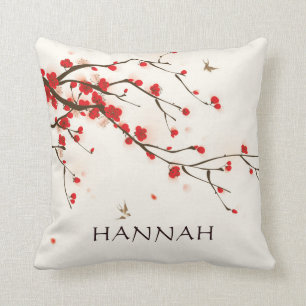 Waterverf Red Cherry Blossoms Floral gepersonalise Kussen