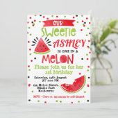 Waterverf Red één in een Melon Birthday uitnodigin Kaart (Staand voorkant)