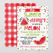 Waterverf Red één in een Melon Birthday uitnodigin Kaart (Voorkant / Achterkant)
